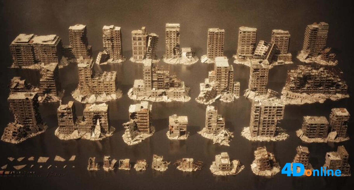 c4d战争废墟城市建筑场景模型