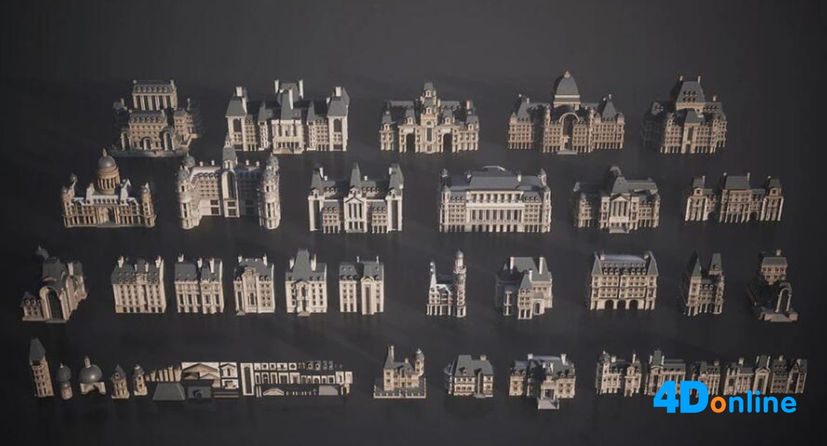 c4d欧洲建筑巴黎楼房欧式城堡模型