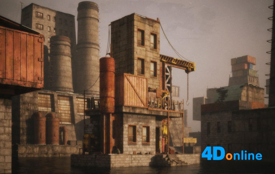 c4d废墟工厂场景游戏工厂模型