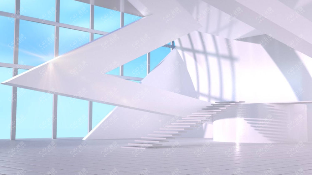 白色空间楼梯场景模型