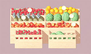 西瓜菠萝桃草莓橙子水果模型