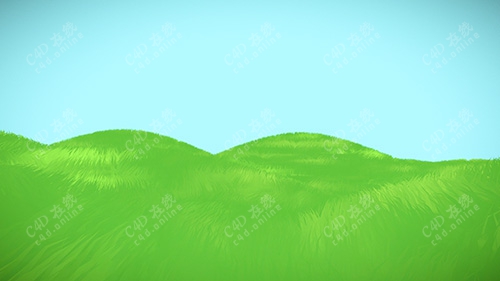卡通童话世界绿草地山坡