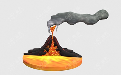 卡通低边火山模型火山喷发