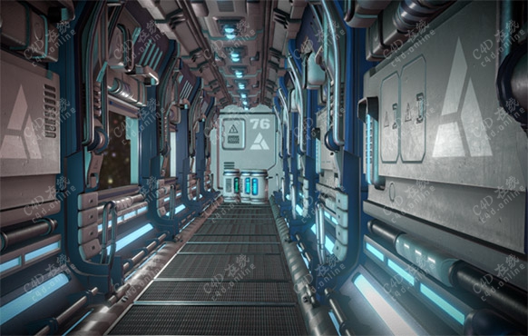 未来科幻空间站太空操控室